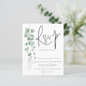 Budget Eukalyptus Script Wedding RSVP (Stehend Vorderseite)