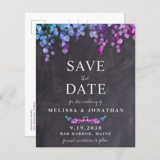Budget Eukalyptus Slate Save the Date Postkarte (Vorne/Hinten)