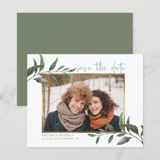 Budget Eukalyptus Wedding Save the Date Foto (Vorne/Hinten)