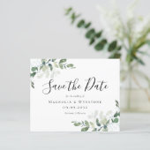 Budget Eukalyptus Wedding Save the Date Postcard (Stehend Vorderseite)