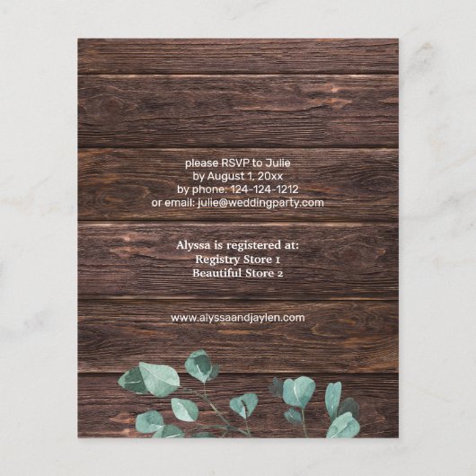 Budget Eukalyptus & Wood Brautparty Flyer (Hinten)