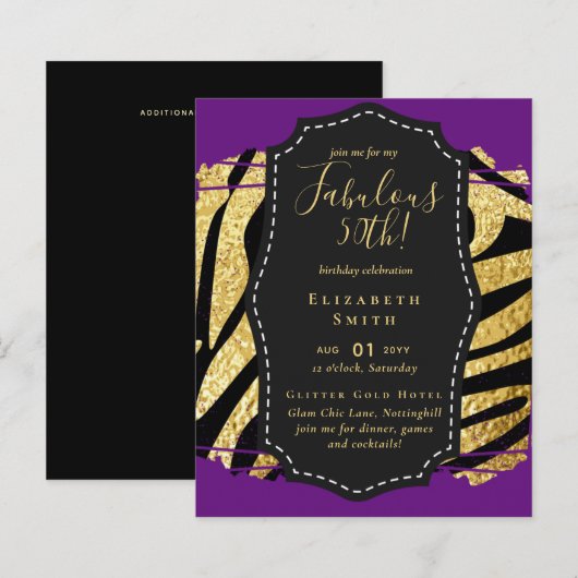 BUDGET Fabulous 50. Geburtstag Glam Chick Inviteni (Vorne/Hinten)