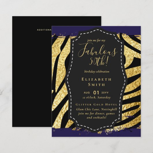BUDGET Fabulous 50. Geburtstag Glam Chick Inviteni (Vorne/Hinten)