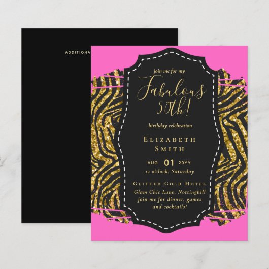 BUDGET Fabulous 50. Geburtstag Glam Chick Inviteni (Vorne/Hinten)