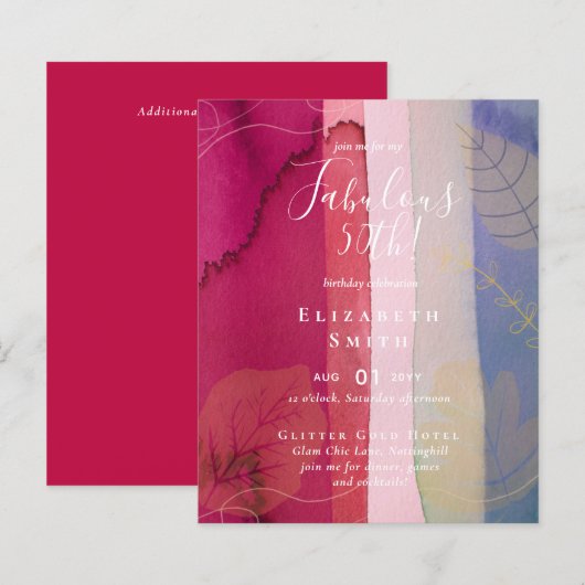 BUDGET Fabulous 50. Geburtstag Glam Chick Inviteni (Vorne/Hinten)
