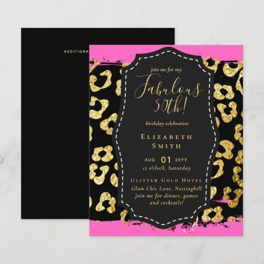 BUDGET Fabulous 50. Geburtstag Glam Chick Inviteni (Vorne/Hinten)