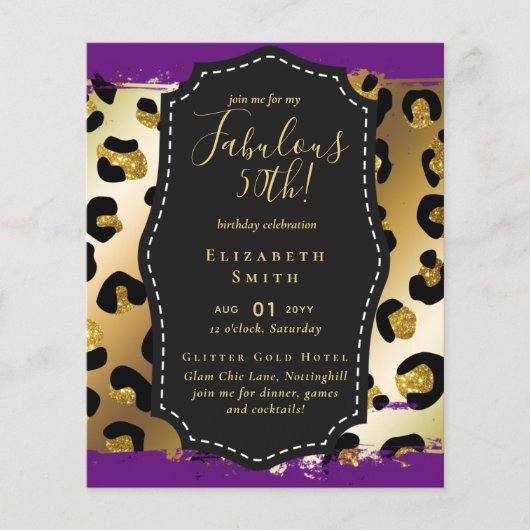 BUDGET Fabulous 50. Geburtstag Glam Chick Inviteni (Vorderseite)