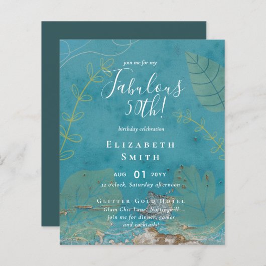 BUDGET Fabulous 50. Geburtstag Glam Chick Inviteni (Vorne/Hinten)