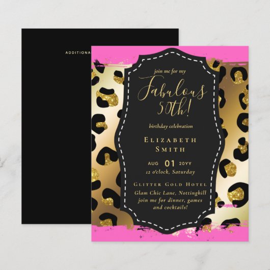 BUDGET Fabulous 50. Geburtstag Glam Chick Inviteni (Vorne/Hinten)