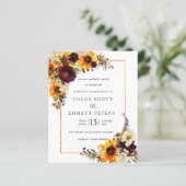 Budget Fall Blume Sonnenblumen Einladung (Stehend Vorderseite)