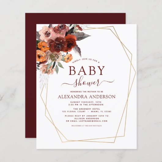 Budget Fall Burgundy Babydusche (Vorne/Hinten)