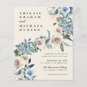 Budget Fall Cream Blue Watercolor Blume Hochzeit (Vorderseite)