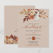 Budget Fall Floral auf Taupe Hochzeit Einladung (Vorne/Hinten)