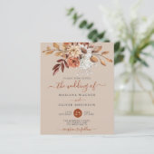 Budget Fall Floral auf Taupe Hochzeit Einladung (Stehend Vorderseite)