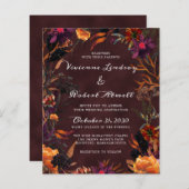 Budget Fall Floral Burgundy Hochzeitseinladung (Vorne/Hinten)