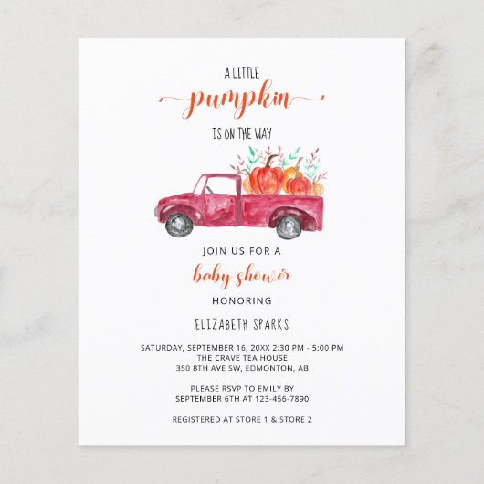 Budget Fall Kleine Pumpkin Baby Dusche Red Truck (Vorderseite)