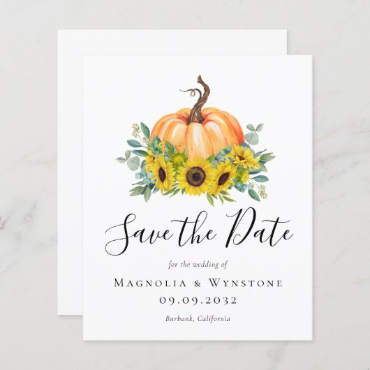 BUDGET Fall Pumpkin Hochzeit speichern das Datum (Vorne/Hinten)