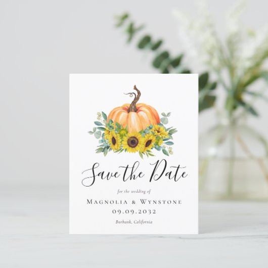 BUDGET Fall Pumpkin Hochzeit speichern das Datum (Stehend Vorderseite)