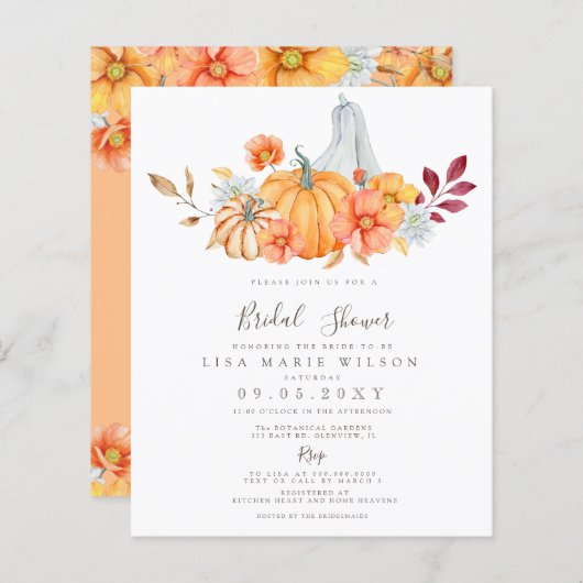 Budget Fall Pumpkins Bridal Dusche Einladung (Vorne/Hinten)