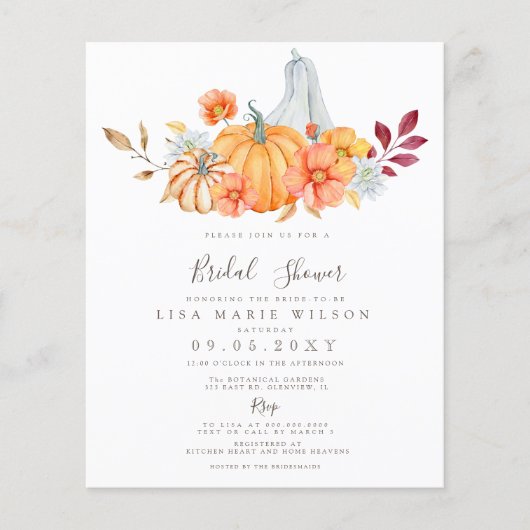 Budget Fall Pumpkins Bridal Dusche Einladung (Vorderseite)