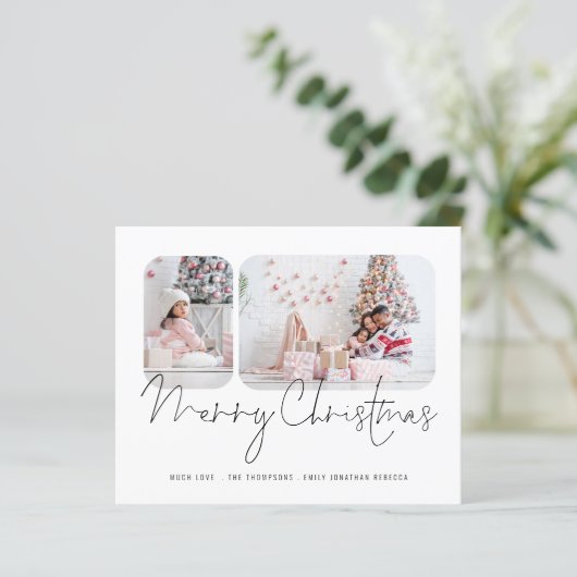 BUDGET-Familie 2 Fotos Script Frohe Weihnachtskart (Stehend Vorderseite)