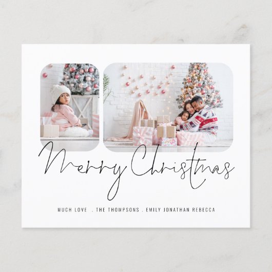 BUDGET-Familie 2 Fotos Script Frohe Weihnachtskart (Vorderseite)