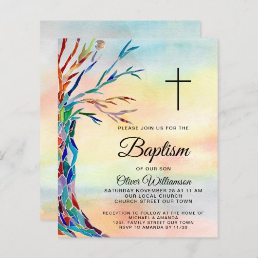 Budget Family Tree Taufe Weihnachten Einladung (Vorne/Hinten)