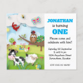 Budget Farm Animals Boy First Birthday Einladung (Vorderseite)