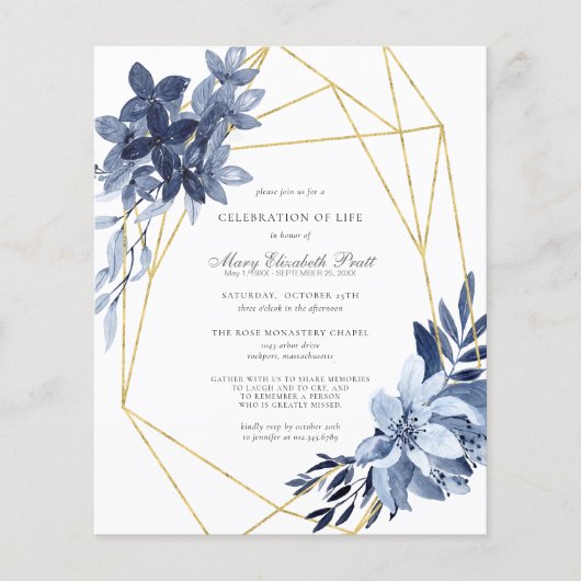 Budget Feier des Lebens Dusty Blue Floral (Vorderseite)