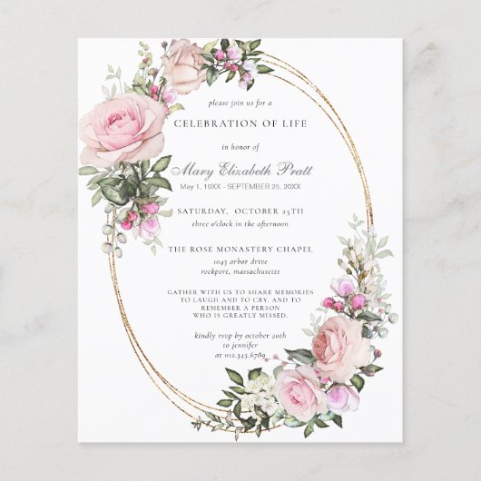 Budget Feier des Lebens Rosa Blumenladen (Vorderseite)