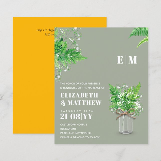 BUDGET Fern green Blätter Wedding Einladung (Vorne/Hinten)