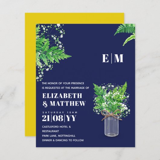 BUDGET Fern Greenerenerity Wedding Einladung (Vorne/Hinten)
