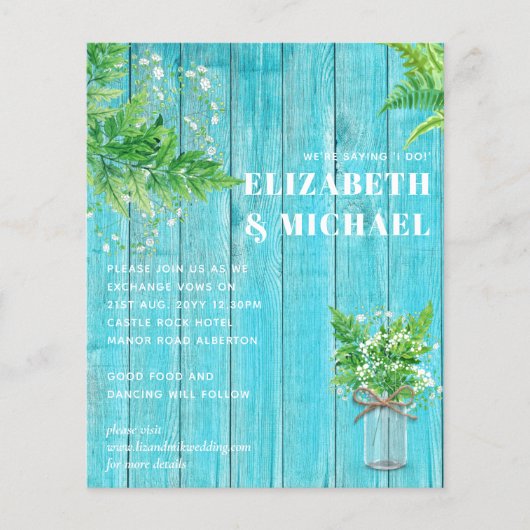 BUDGET Fern Greenerenerity Wedding Einladung (Vorderseite)