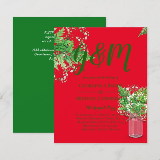 BUDGET Ferns Greenery Red Wedding Einladung (Vorne/Hinten)