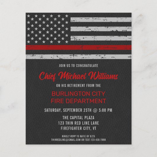 Budget Feuerwehrruhestand Thin Red Line Einladung (Vorderseite)