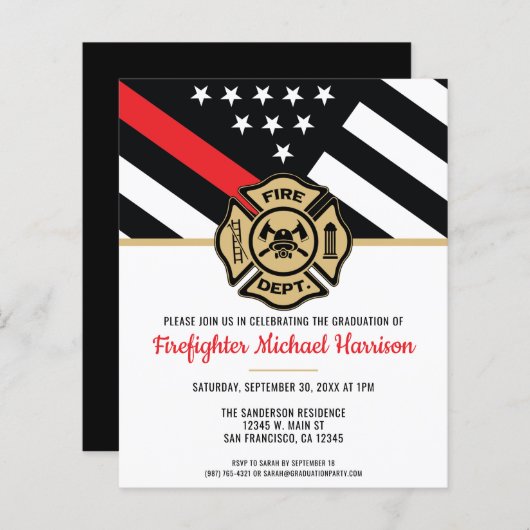 Budget Firefighter Academy Abschluss Einladung (Vorne/Hinten)