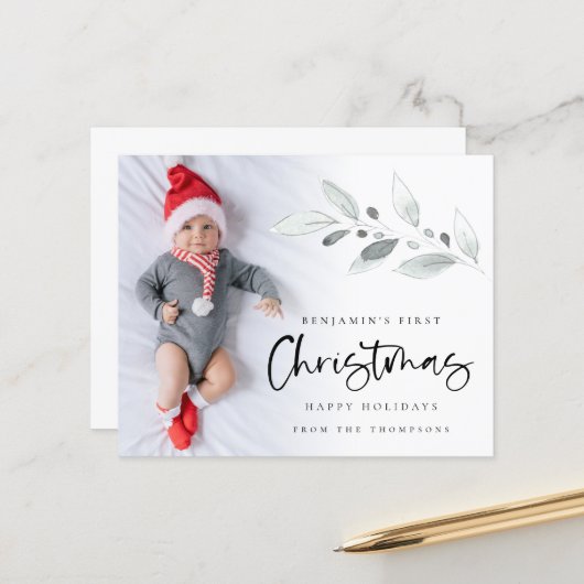 Budget First Christmas Baby Custom Foto Card (Vorderseite/Rückseite Beispiel)