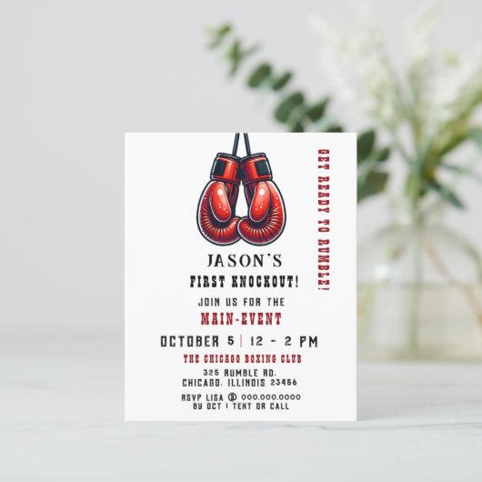 Budget First Knockout Boxing Geburtstag Einladung (Stehend Vorderseite)
