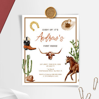 Budget First Rodeo Cowboy Birthday Einladung