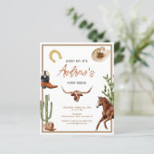 Budget First Rodeo Cowboy Birthday Einladung (Stehend Vorderseite)