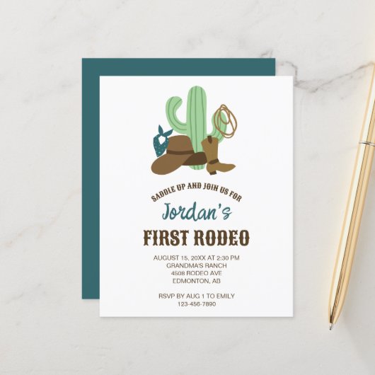 Budget First Rodeo Geburtstag 1. Cowboy Western (Vorderseite/Rückseite Beispiel)