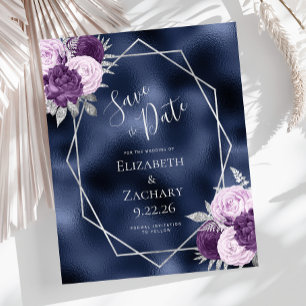 Budget Flieder Silber Blumen Navy Save the Date