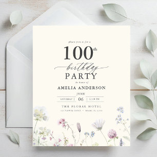 Budget Floral 100. Geburtstag Einladung