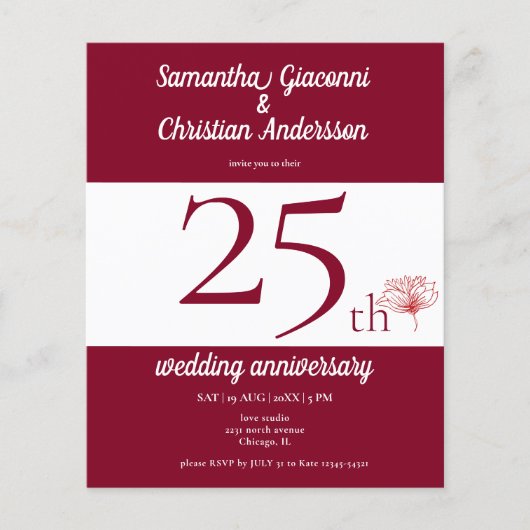 Budget Floral 25. Hochzeitstag Einladung (Vorderseite)