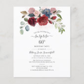 Budget Floral 60. Geburtstag Eukalyptus Einladung (Vorderseite)