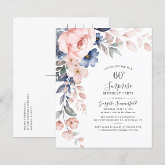 Budget Floral 60. Geburtstag Pink Script Einladung
