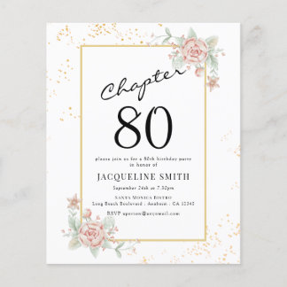 Budget Floral 80. Geburtstag Einladung Flyer