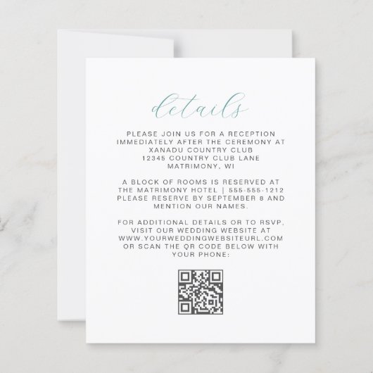 Budget Floral Aqua Silver QR Code Wedding Invite (Rückseite)