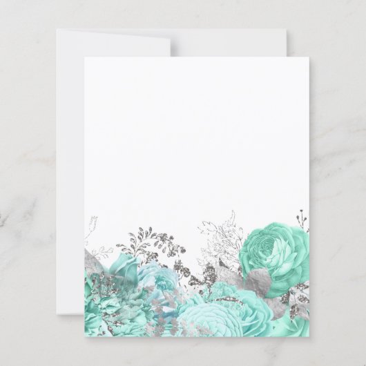 Budget Floral Aqua Silver Script Wedding Invite (Rückseite)
