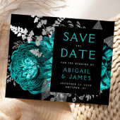 Budget Floral Aquamarin Blue Silver Save the Date